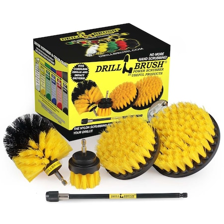 Drill Brush Power Scrubber By Useful Products 5 in W 7 in L Brush, Yellow Y-S-542O-7X-QC-DB